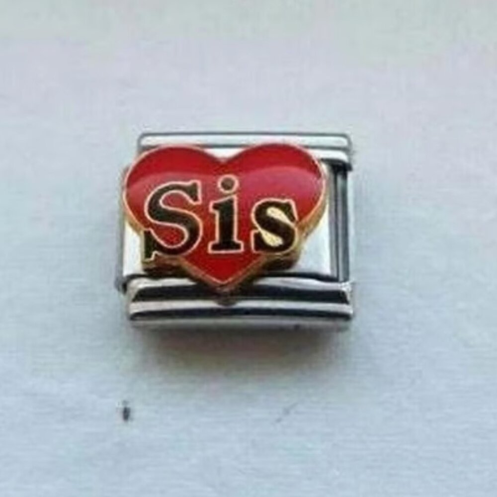 Sis on red enamel heart 9mm stainless steel Italian charm bracelet link new